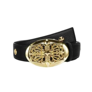 Belt Chrome Hearts Black Leather Gold Buckle CH067